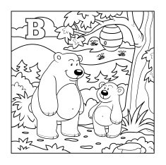Coloring book (bears in the forest) colorless letter B
