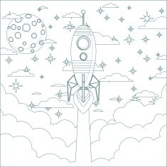 Cartoon Flying Rocket in the Sky Contour vector N2