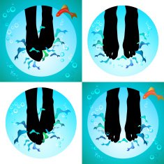 Fish spa pedicure set of vector icons