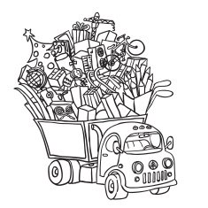truck with gifts vector Doodle