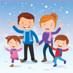 Winter fun Cheerful family in the snow