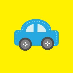 Blue car applique with dash line thred wheel buttons Flat