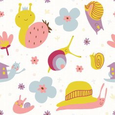 Seamless pattern with snails and flowers