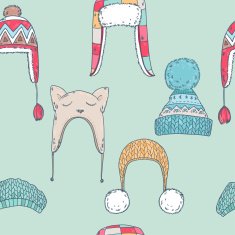 Pattern with cute winter hats