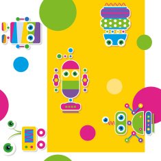 colorful robots collection pattern greeting card N4