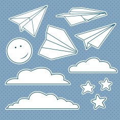 Vector set with isolated paper planes stars moon clouds N4
