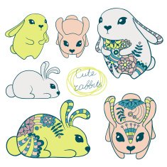 Set of cute rabbits
