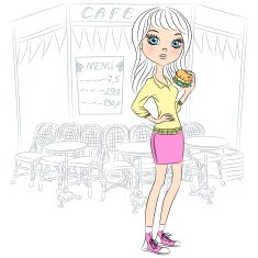 Vector beautiful fashion girl with popcorn