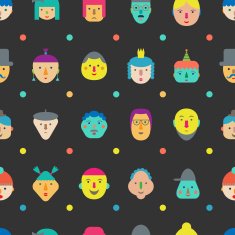 Seamless pattern with funny faces Vector set N2