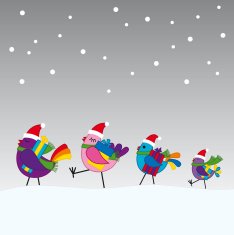 Birds going to a christmas party