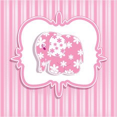 Children sample card On a pink striped background elephant