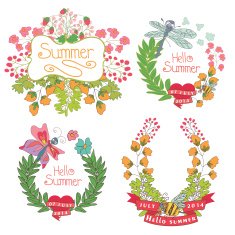Stylish Vintage floral label with butterflies bees Hellow summer N2
