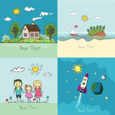 set of children's drawings vector illustrations N2