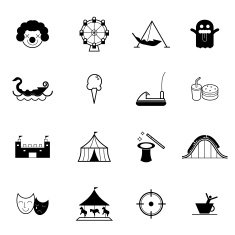 amusement park and theme icon vector set