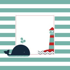 Maritime card with whale and lighthouse