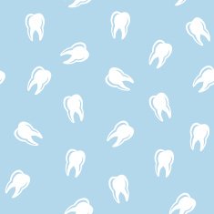 Vector dental seamless pattern white teeth on blue background