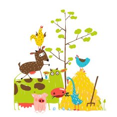 Colorful Funny Cartoon Farm Domestic Animals Pyramid Composition Card
