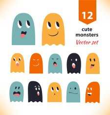 Vector set with cute ghosts