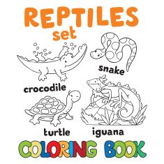 Set of funny reptilies coloring book