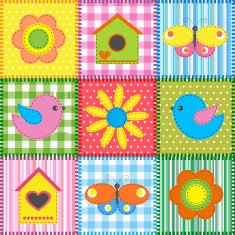 Patchwork with birds and birdhouses N2