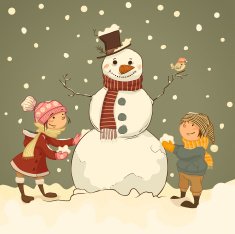 Winter Snowman and children