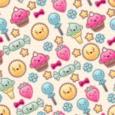 Seamless kawaii child pattern with cute doodles N9