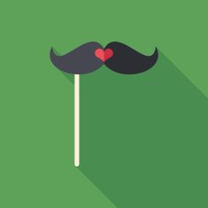 Hipster mustache on a stick flat icon with long shadows