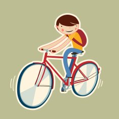 cute boy on a bike cartoon character isolated vector illustration