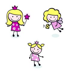 Cute doodle Princess & Fairy stitch figures set isolated on white