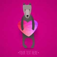 greeting card with cute dog and colorful heart