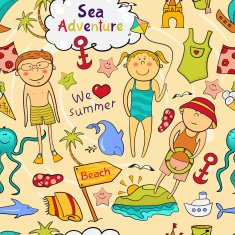 Beach seamless pattern in doodle style N2