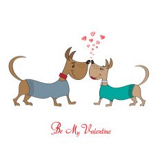 Valentine' s day greeting card with cartoon dog characters