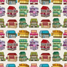 seamless cartoon house shop pattern