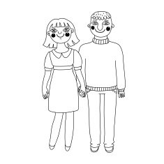 Drawn man and woman Young couple in love N2