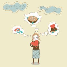 Valentine doodle girl hugging heart and desire for wedding vector