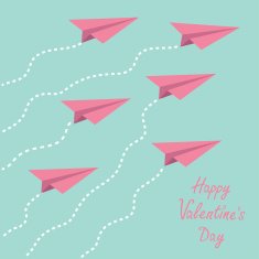 Six paper planes in the sky Happy Valentines Day card
