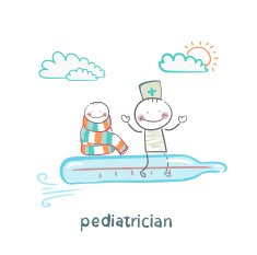 pediatrician is flying on a thermometer