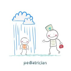 pediatrician talking to a sick child in the rain N2