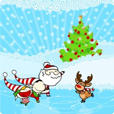 Ice skating elves Santa and reindeer