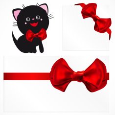 Pussycat and red gift bows Vector image