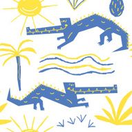 Smiling crocodiles are basking in the sun Vector seamless background