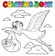 Coloring book with stork and baby