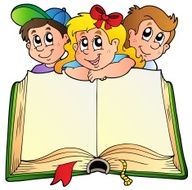 Three children with opened book
