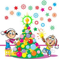 Children decorate the Christmas tree
