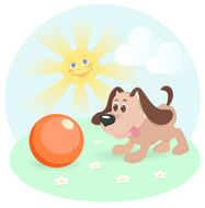 Happy Dog On Shiny Lawn