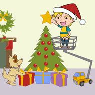 Christmas tree decorating vector illustration