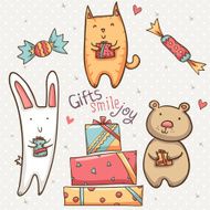 Set of animals and gifts