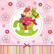 baby girl with bear on horse