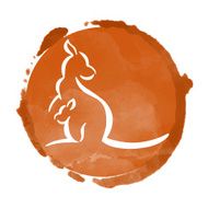 Watercolor coffee circle paint stain and kangaroo with baby
