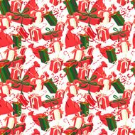 Festive Christmas and New Year seamless presents pattern in vint N2